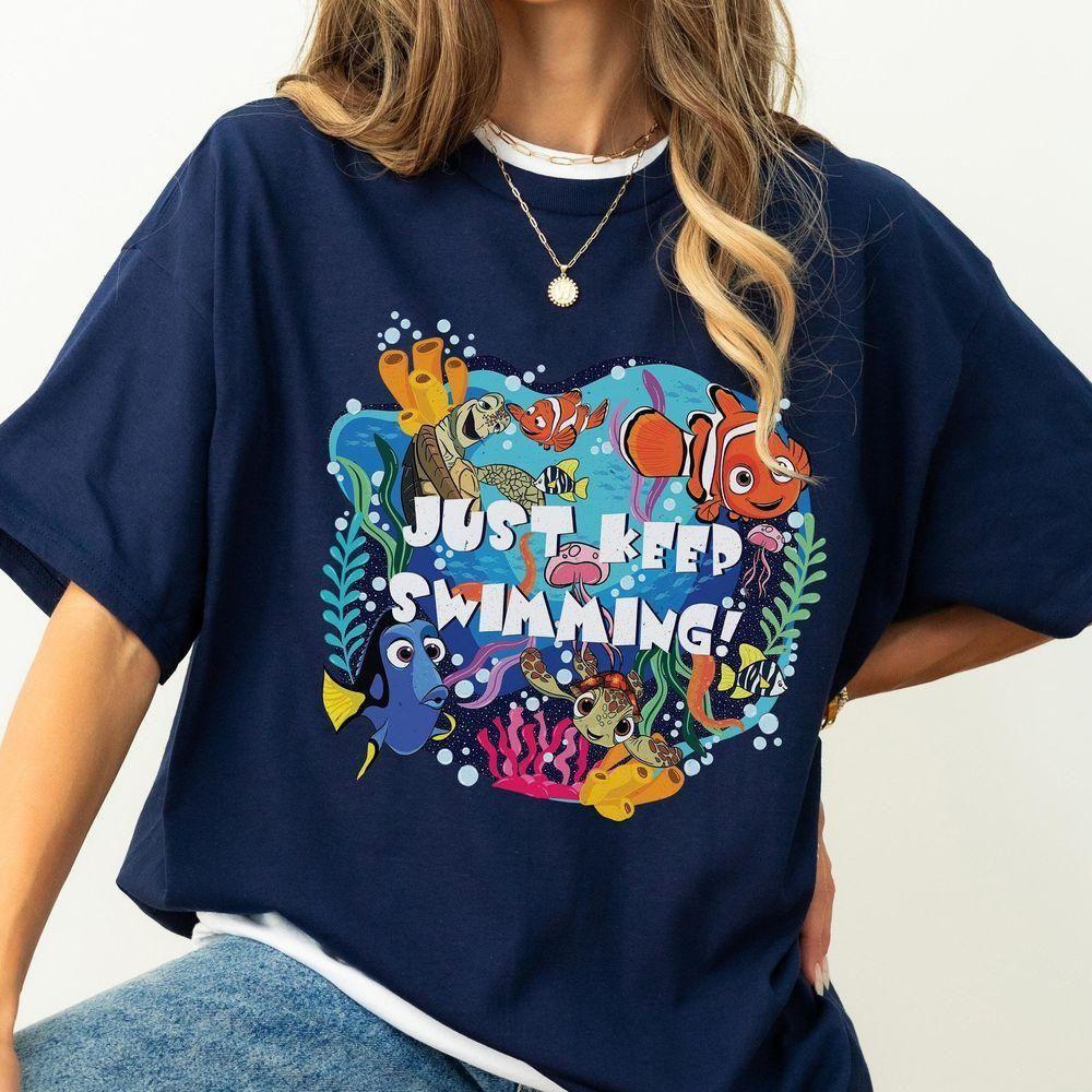 Pixar Finding Nemo Just Keep Swimming Vintage Group Disney Vuitino Shirt